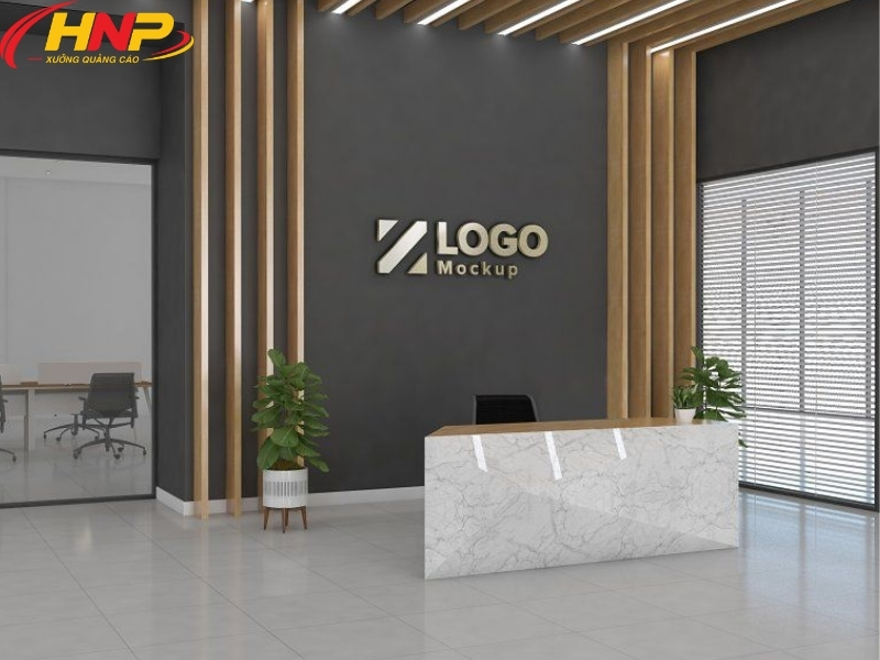 backdrop logo nổi quầy lễ tân
